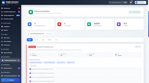 AI-generated maintenance recommendations with detailed cost-benefit analysis and step-by-step action plans