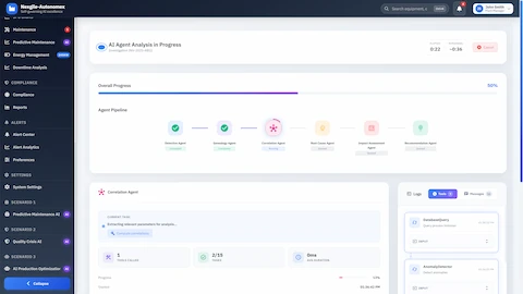 Real-time multi-agent analysis showing collaborative investigation workflow with 6 specialized AI agents