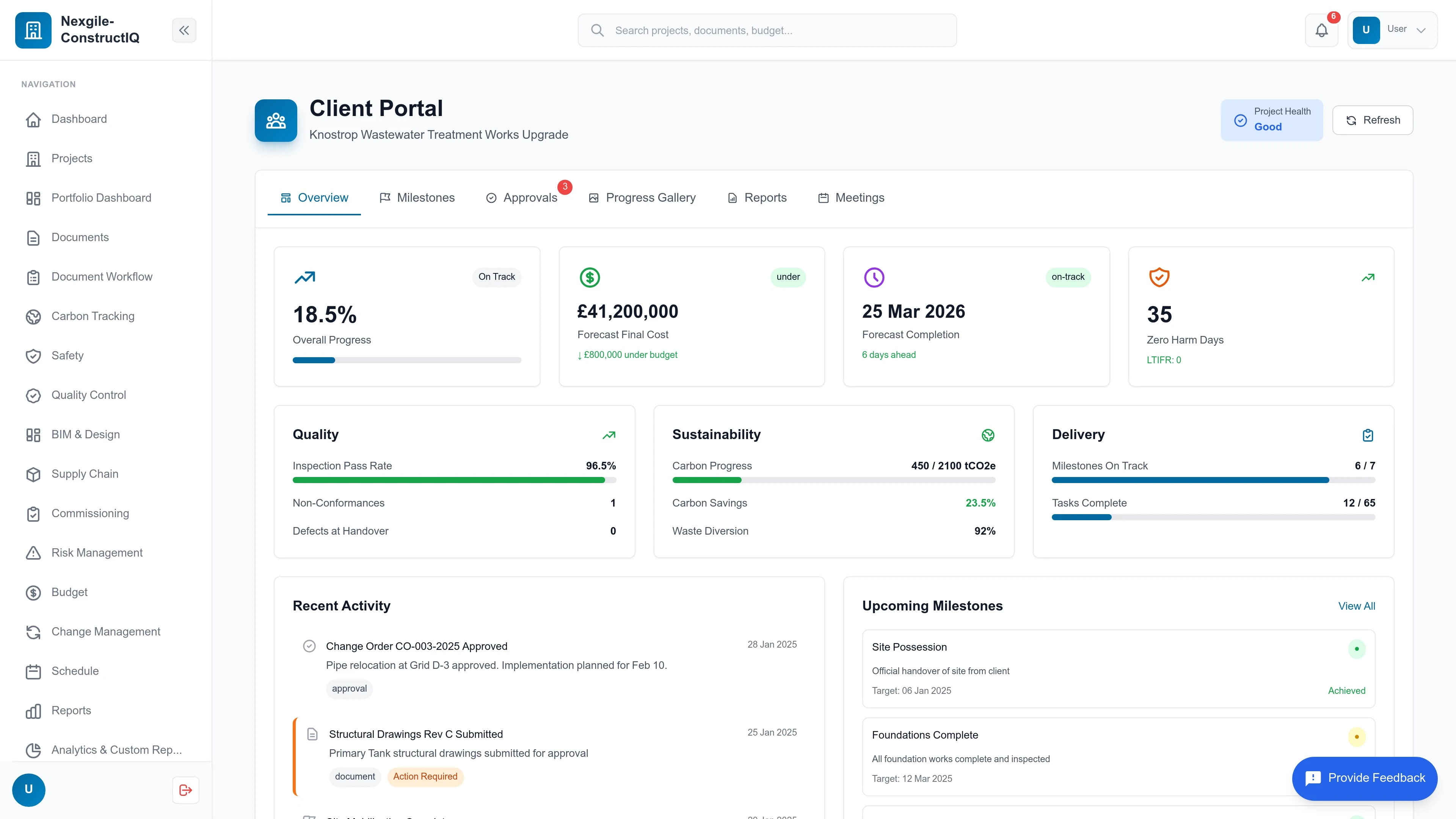 Nexgile-ConstructIQ Command Client Portal - Project dashboard and collaboration interface