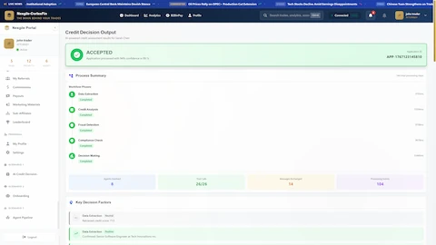 Credit Decision Output - Final approval decision with comprehensive process summary showing completed workflow phases and key decision factors