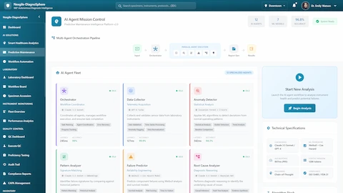 Mission Control Overview - 12-agent fleet displaying specialized capabilities for predictive maintenance analysis