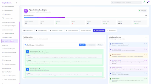Tool & Agent Interactions - Real-time IntentAnalyzer tool execution showing input parameters, output insights, and collaboration between Signal Detector and ML Scoring Engine