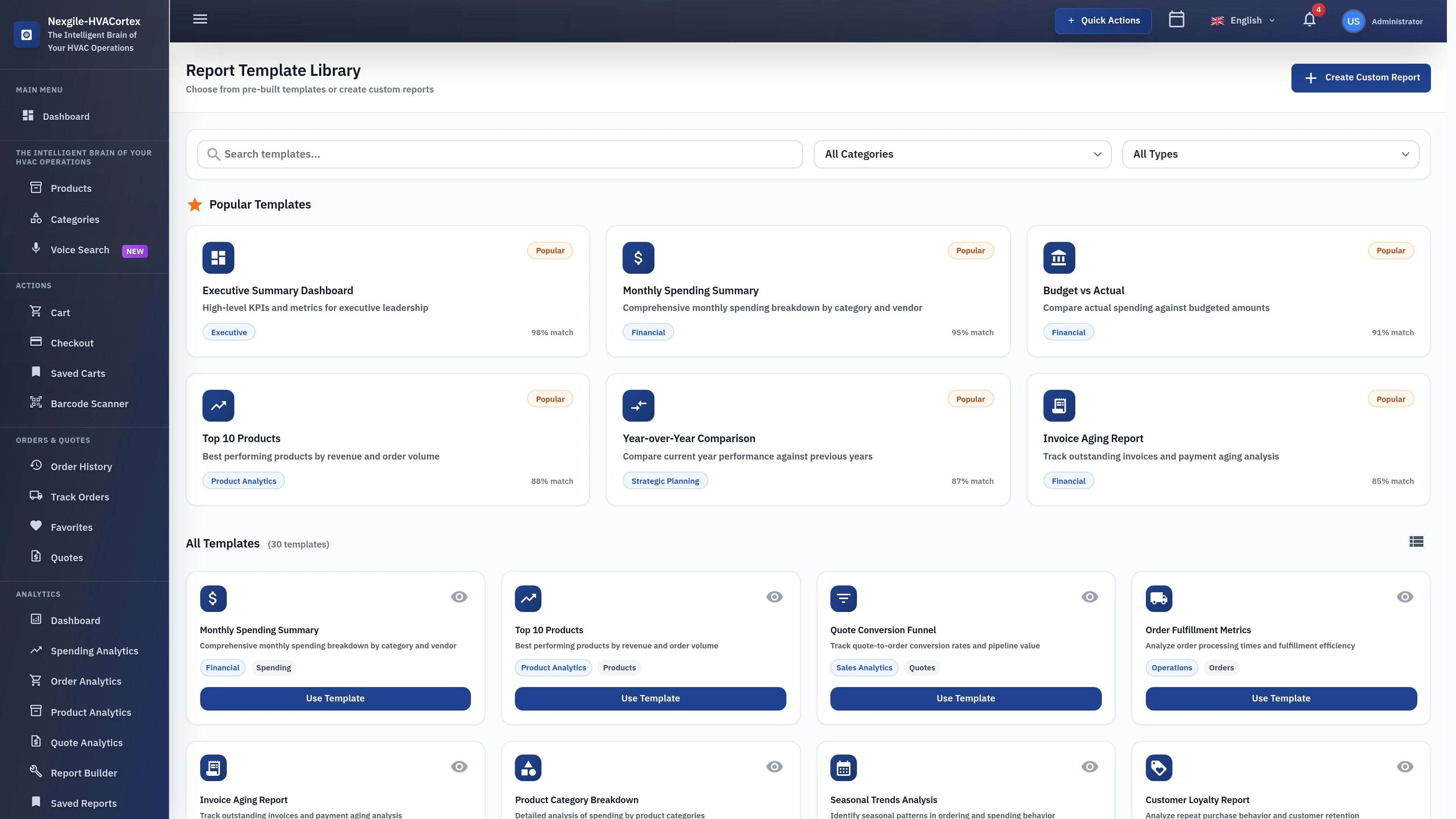 Analytics Reports Templates - Custom report builder with template management interface