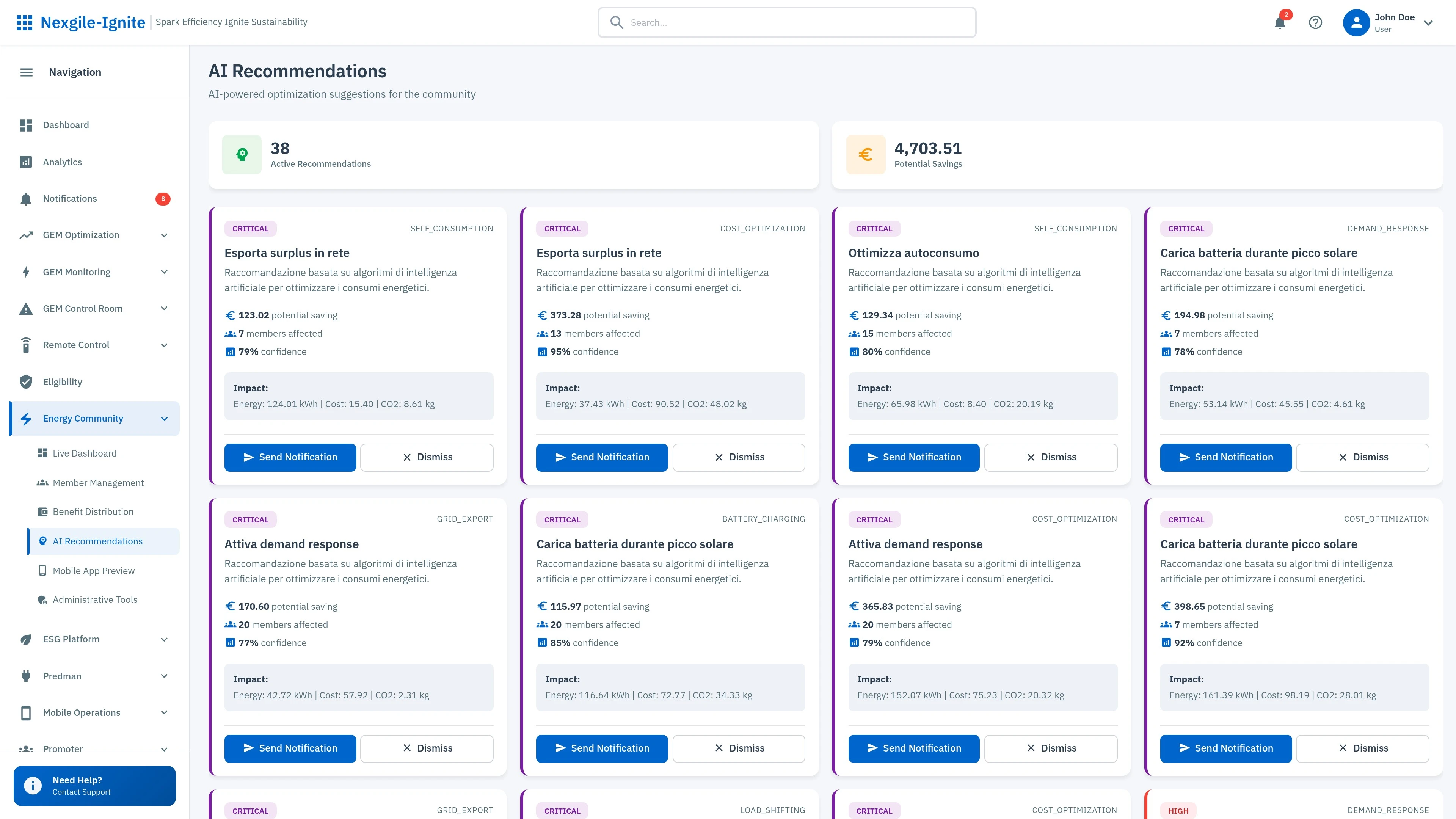 Energy Community Recommendations - AI-powered optimization suggestions