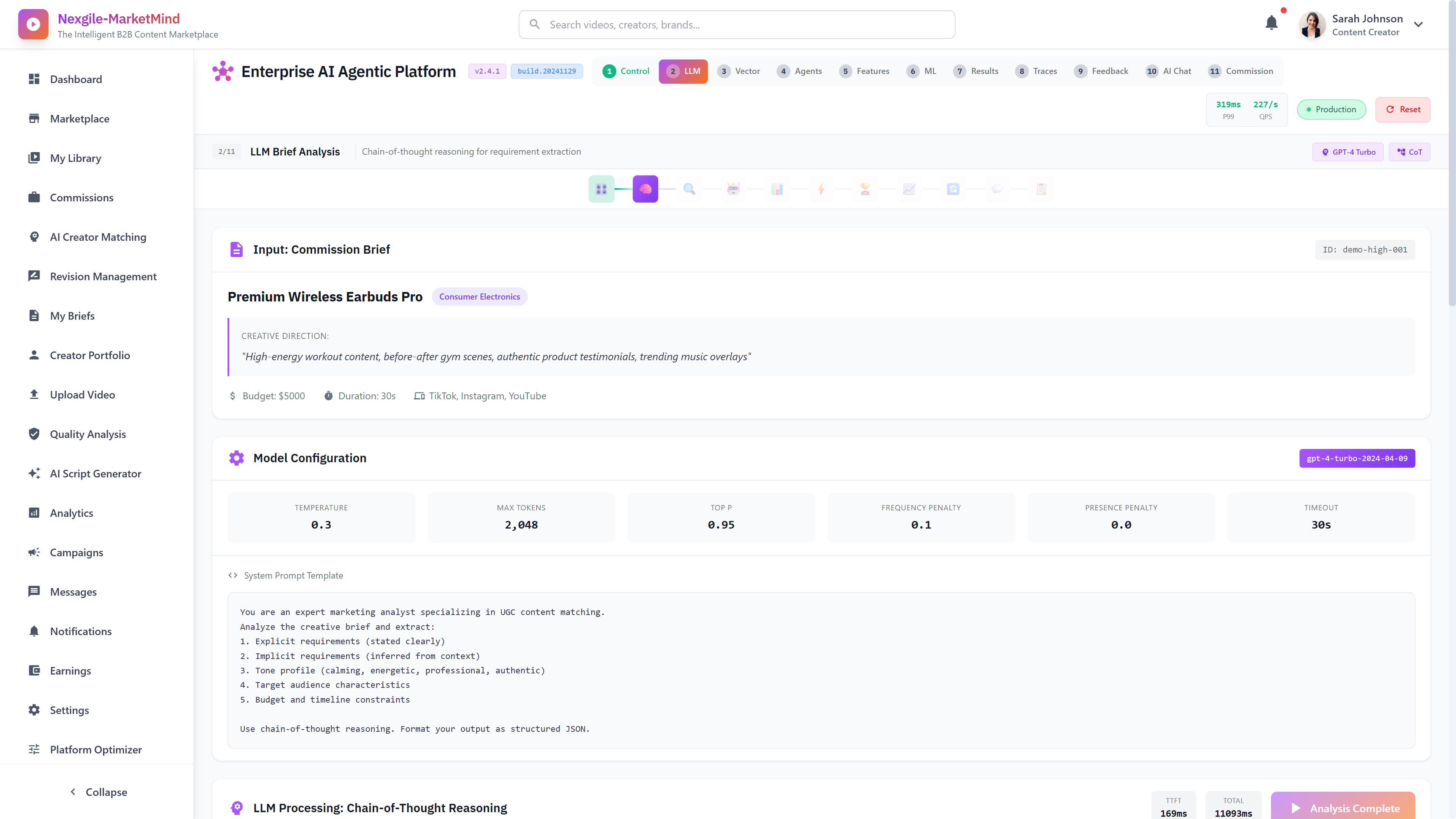 LLM Brief Analysis - Chain-of-thought reasoning interface for extracting explicit and implicit requirements from brand commission briefs