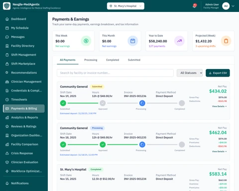 Payment Management Interface - Same-day payment system with timesheet approval and processing workflows