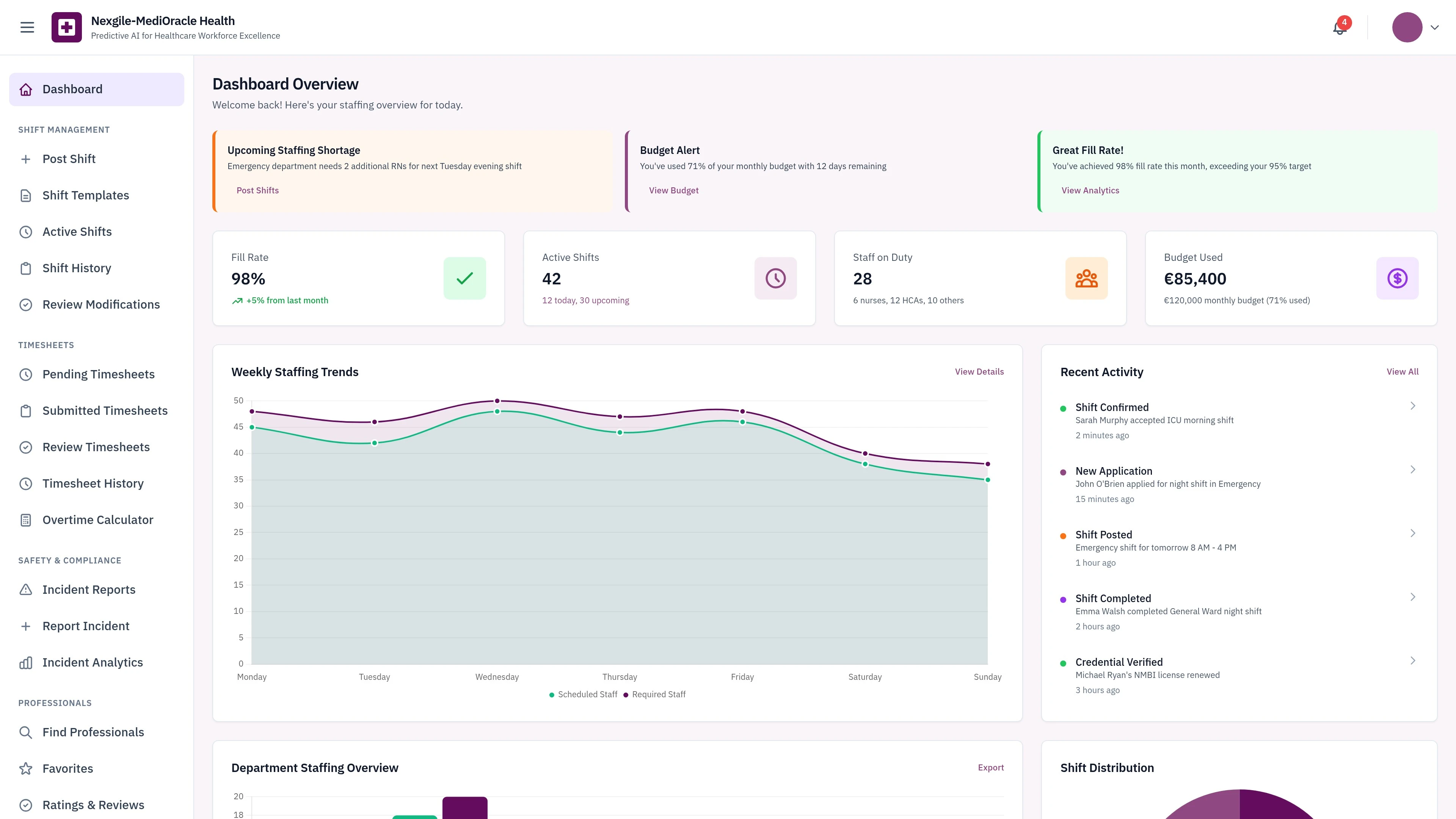 Dashboard Overview - Healthcare Staffing Portal