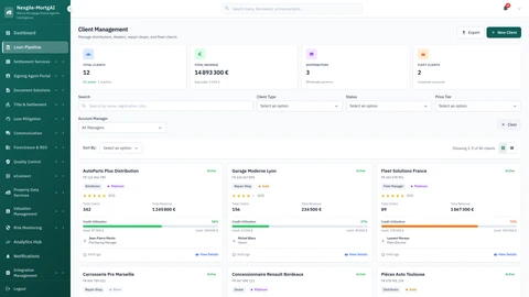 Client Management Interface - Multi-client portfolio overview
