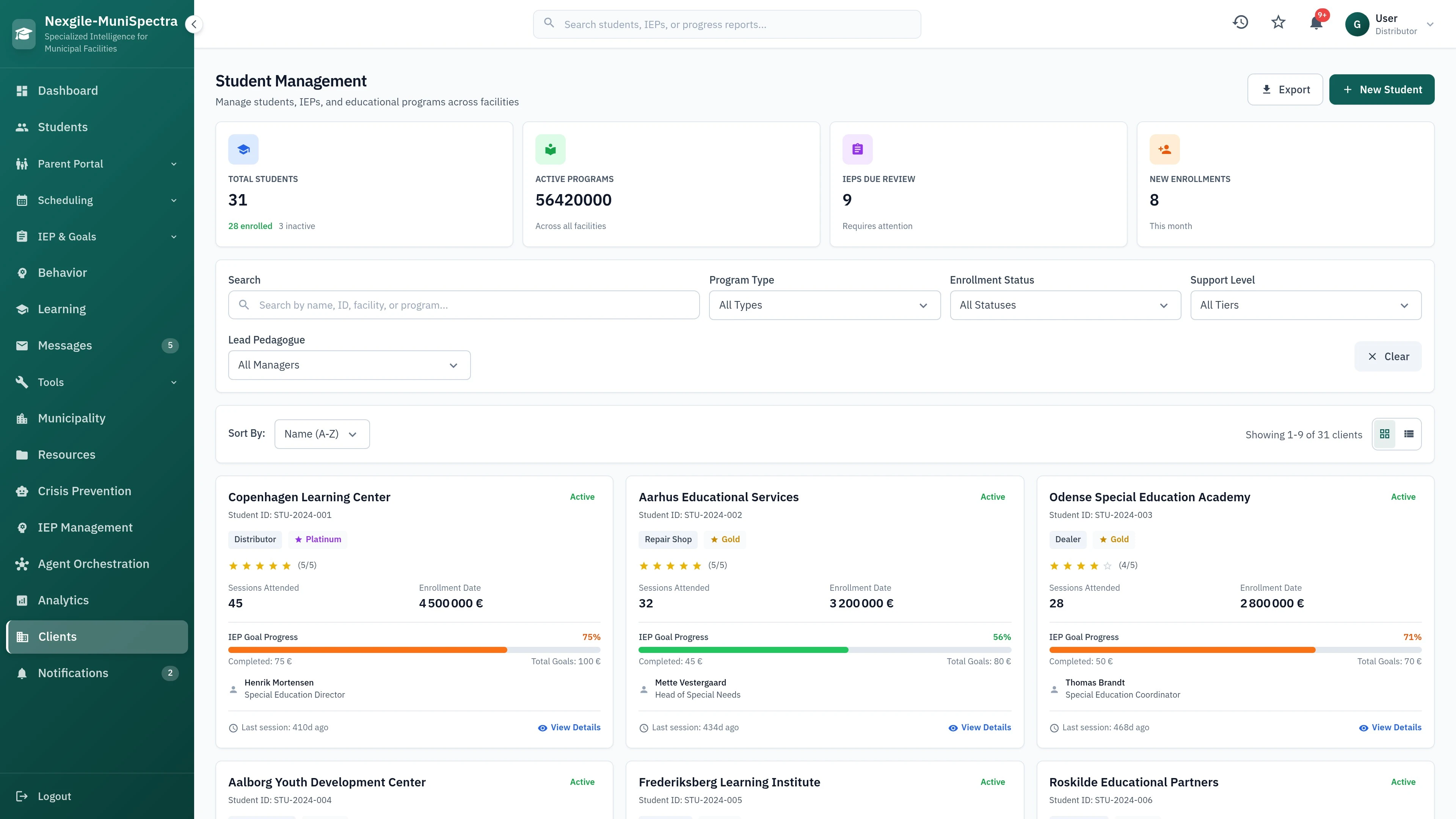 Clients Portal - Main dashboard view showcasing client management interface