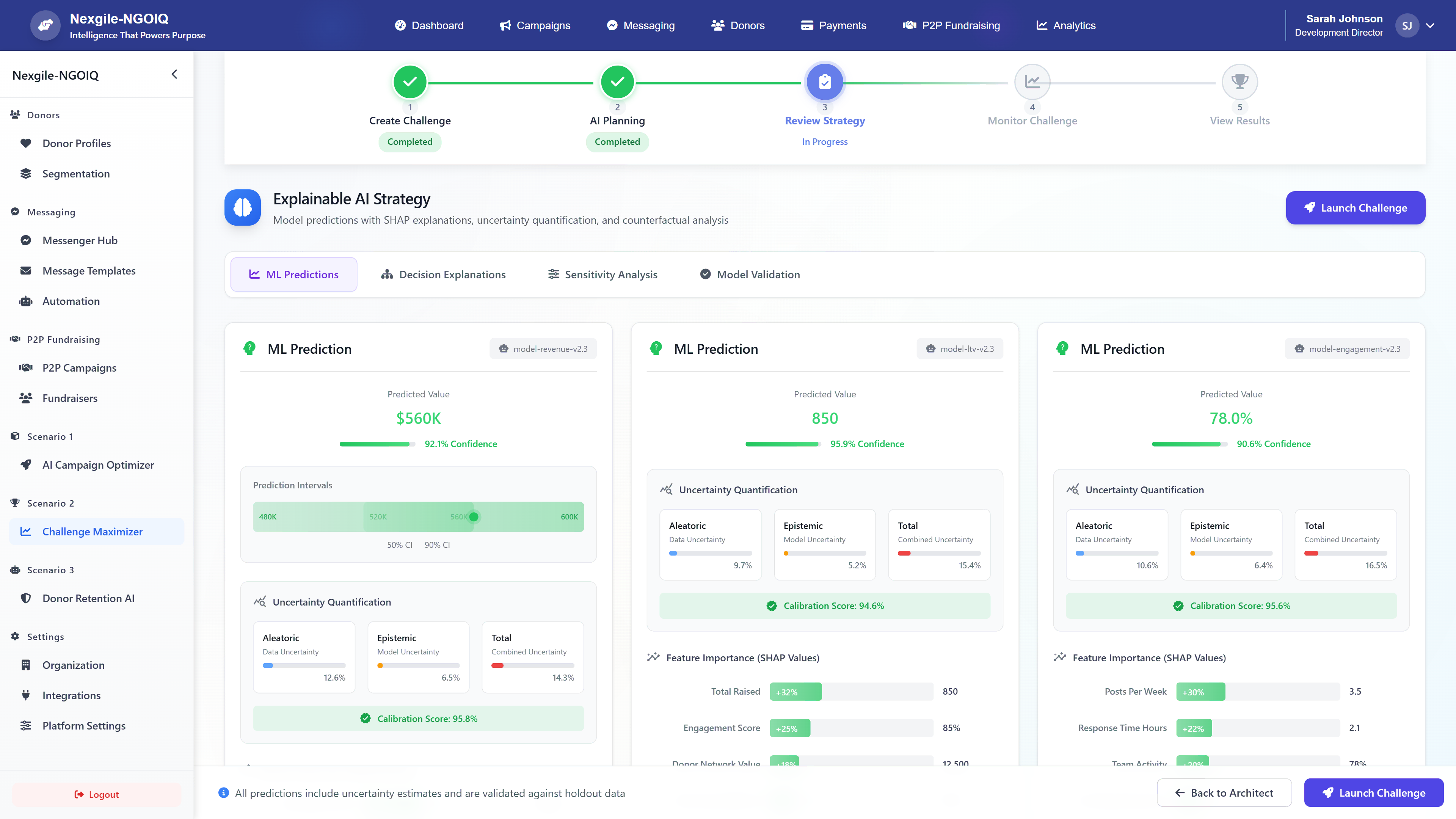 Explainable AI Strategy - ML predictions with uncertainty quantification, calibration scores, and SHAP feature importance analysis for transparent decision-making