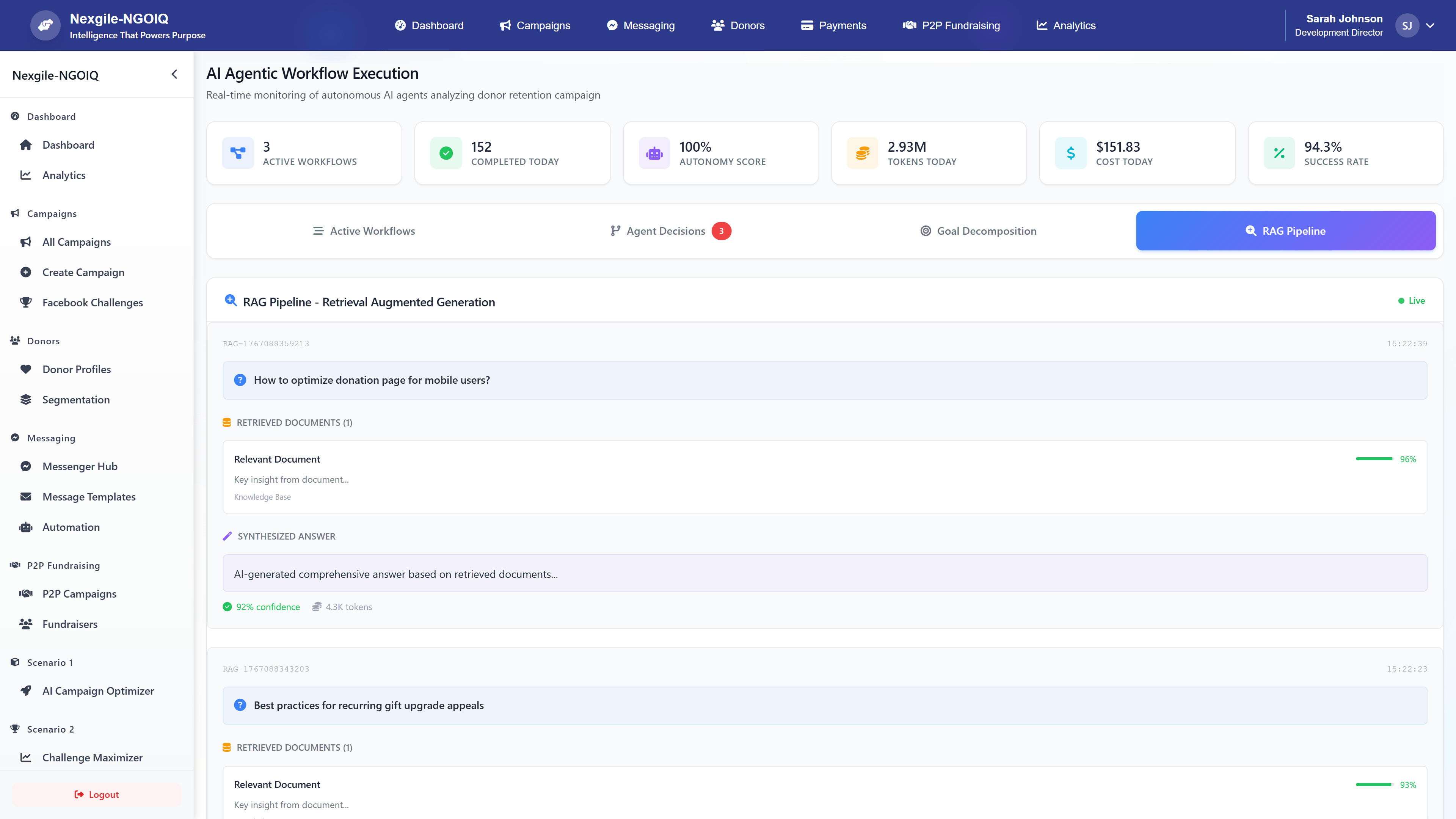 RAG Pipeline - Retrieval Augmented Generation system providing AI-generated answers with document retrieval, synthesis, and confidence scoring