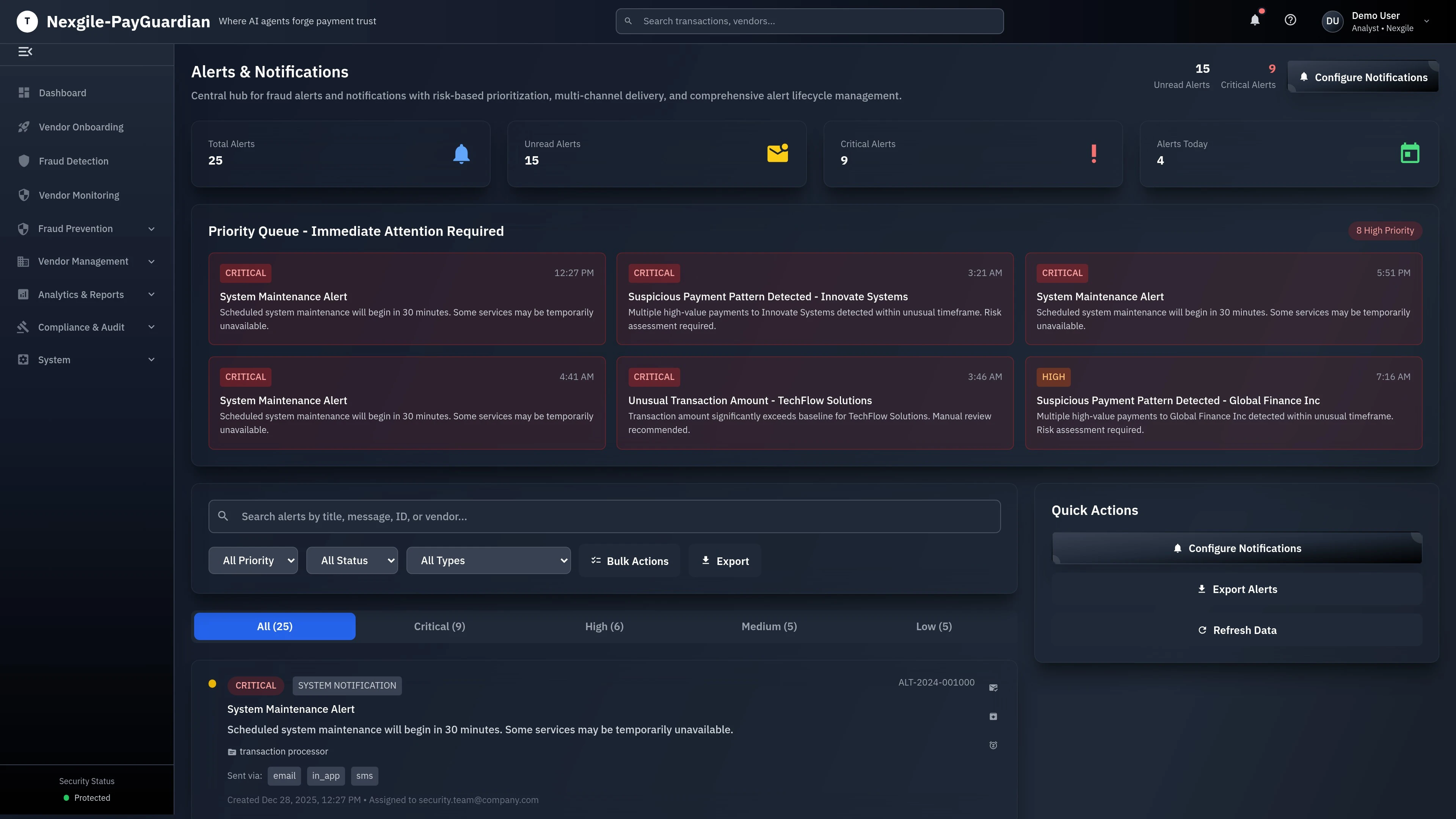 Alert Management - Real-time fraud alerts and intelligent notification system