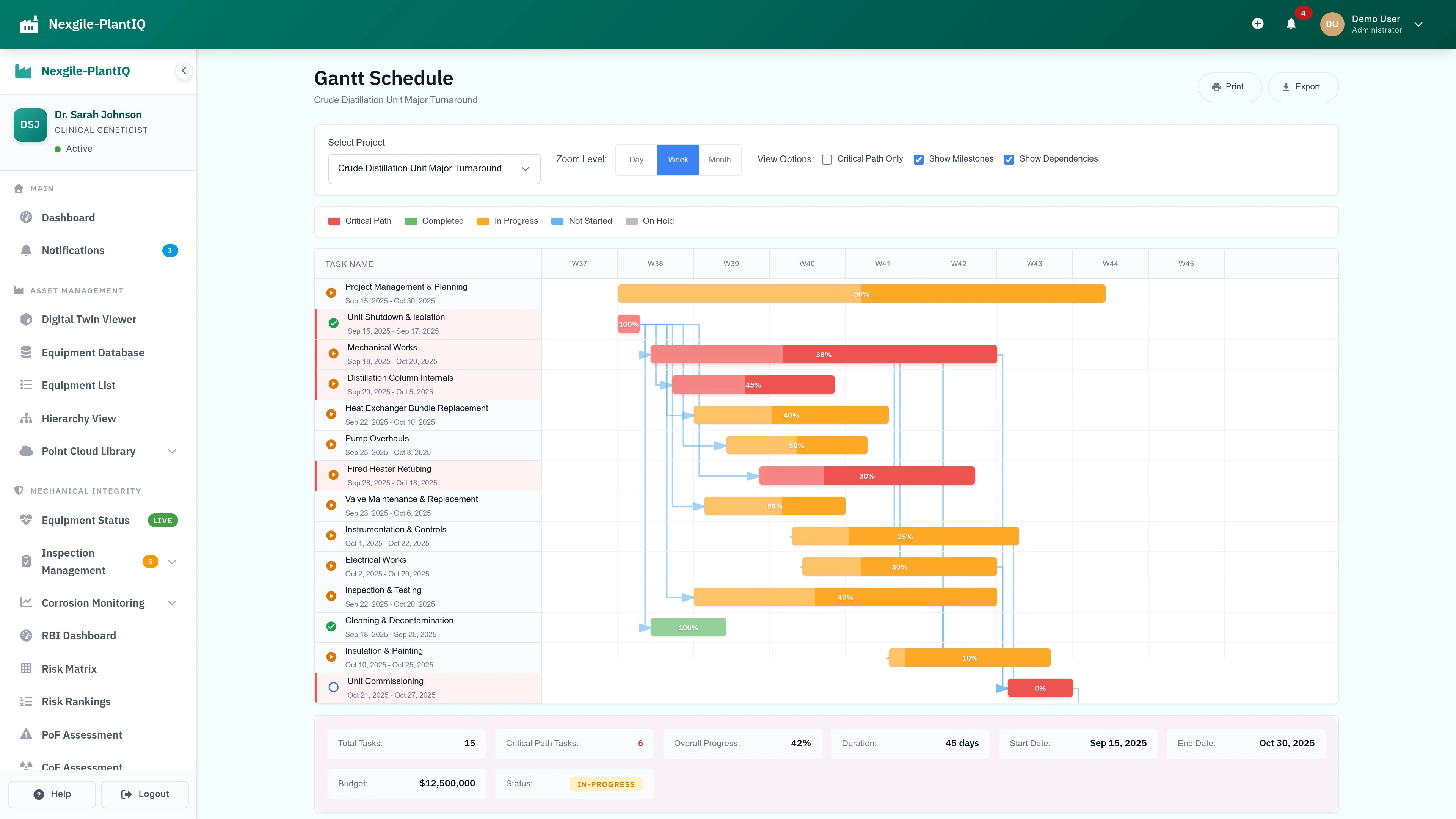Turnaround Gantt Chart - Interactive project scheduling with critical path visualization