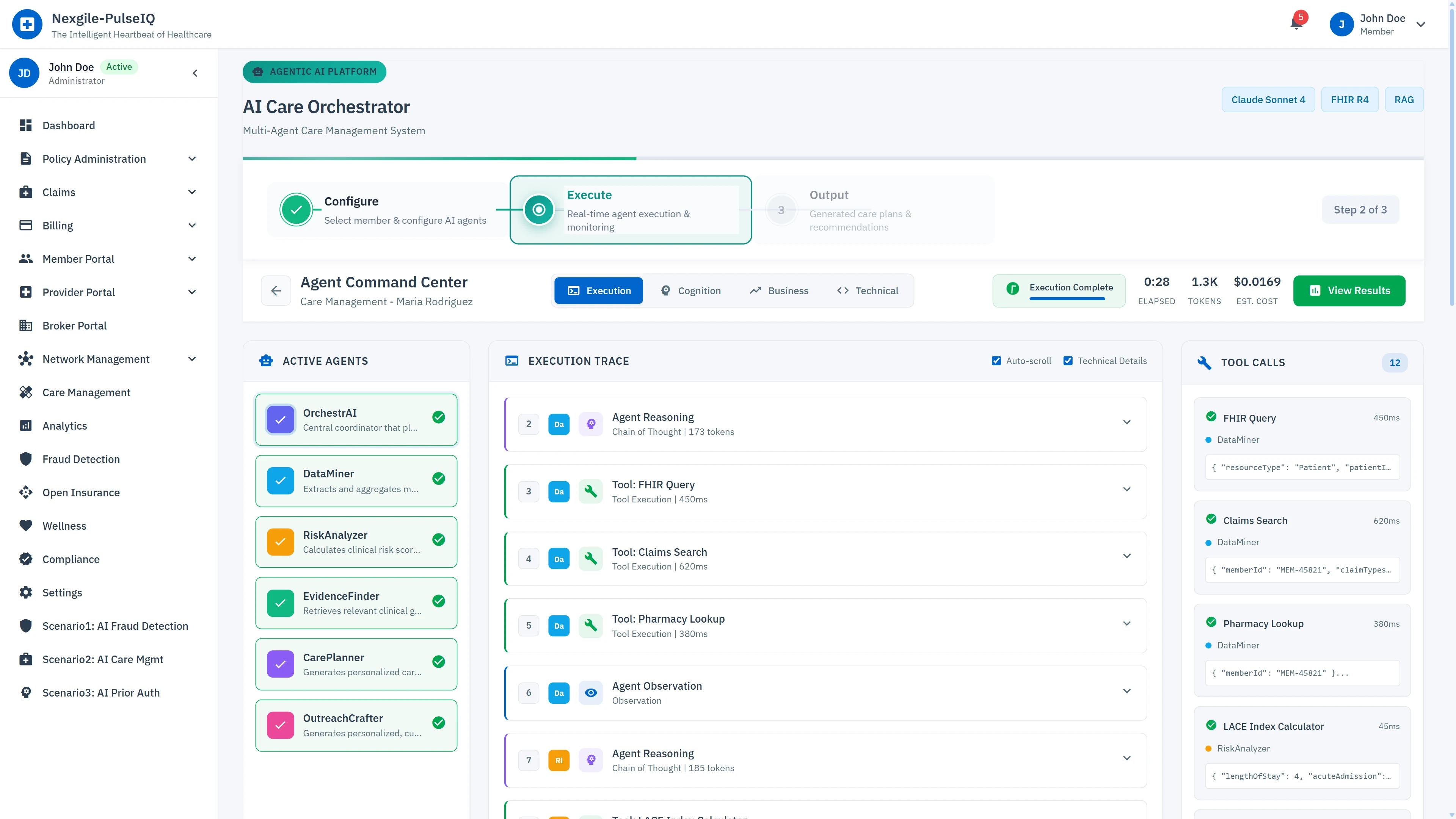 Command Center - Real-time agent execution monitoring with live trace of agent reasoning, tool invocations, and data extraction