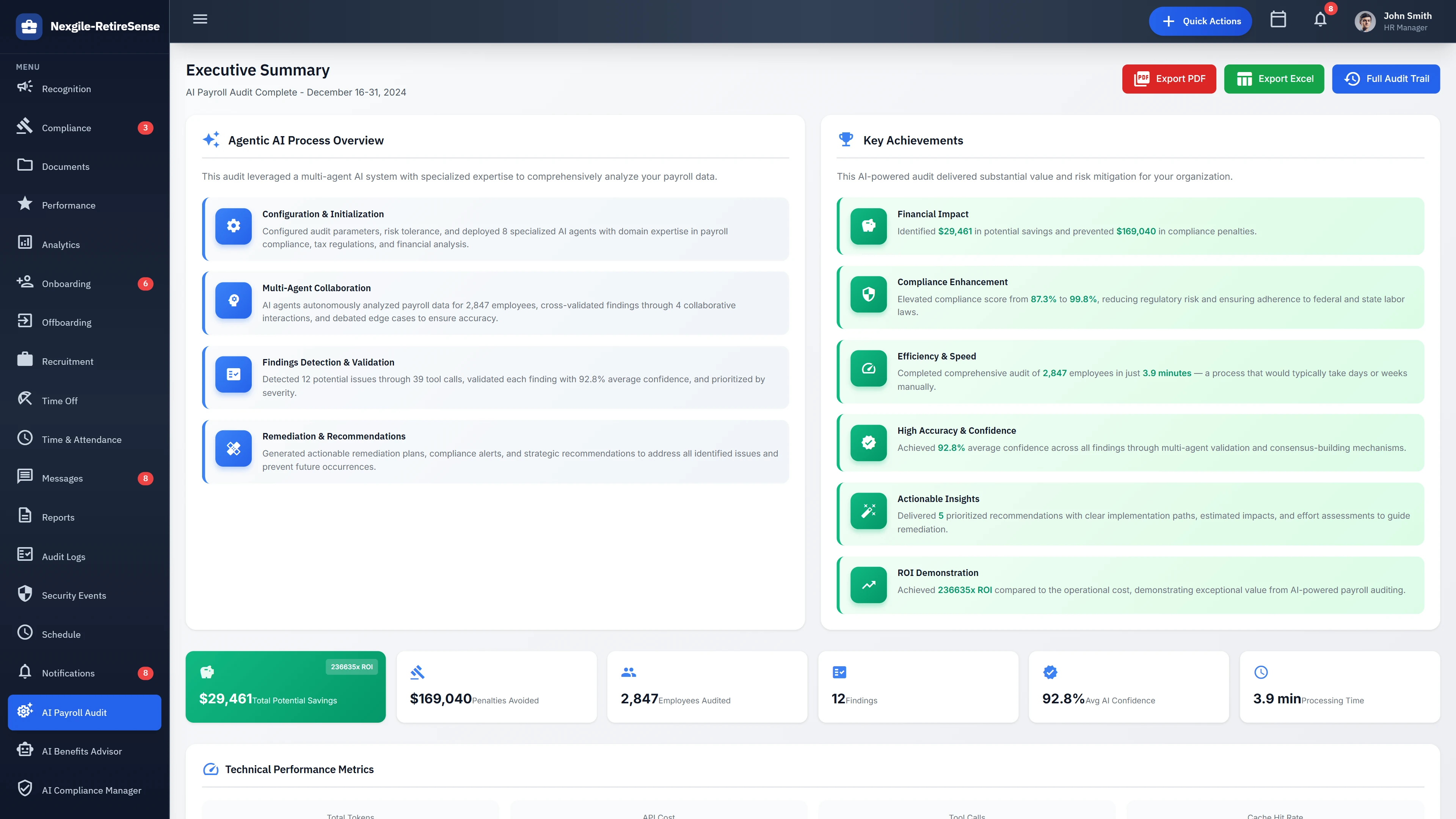 Executive Summary - Agentic AI process overview with key achievements and performance metrics