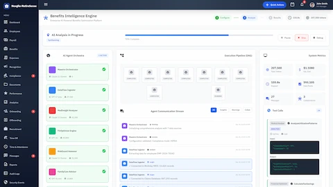 AI Analysis - Agent orchestration pipeline with real-time system metrics and communication stream