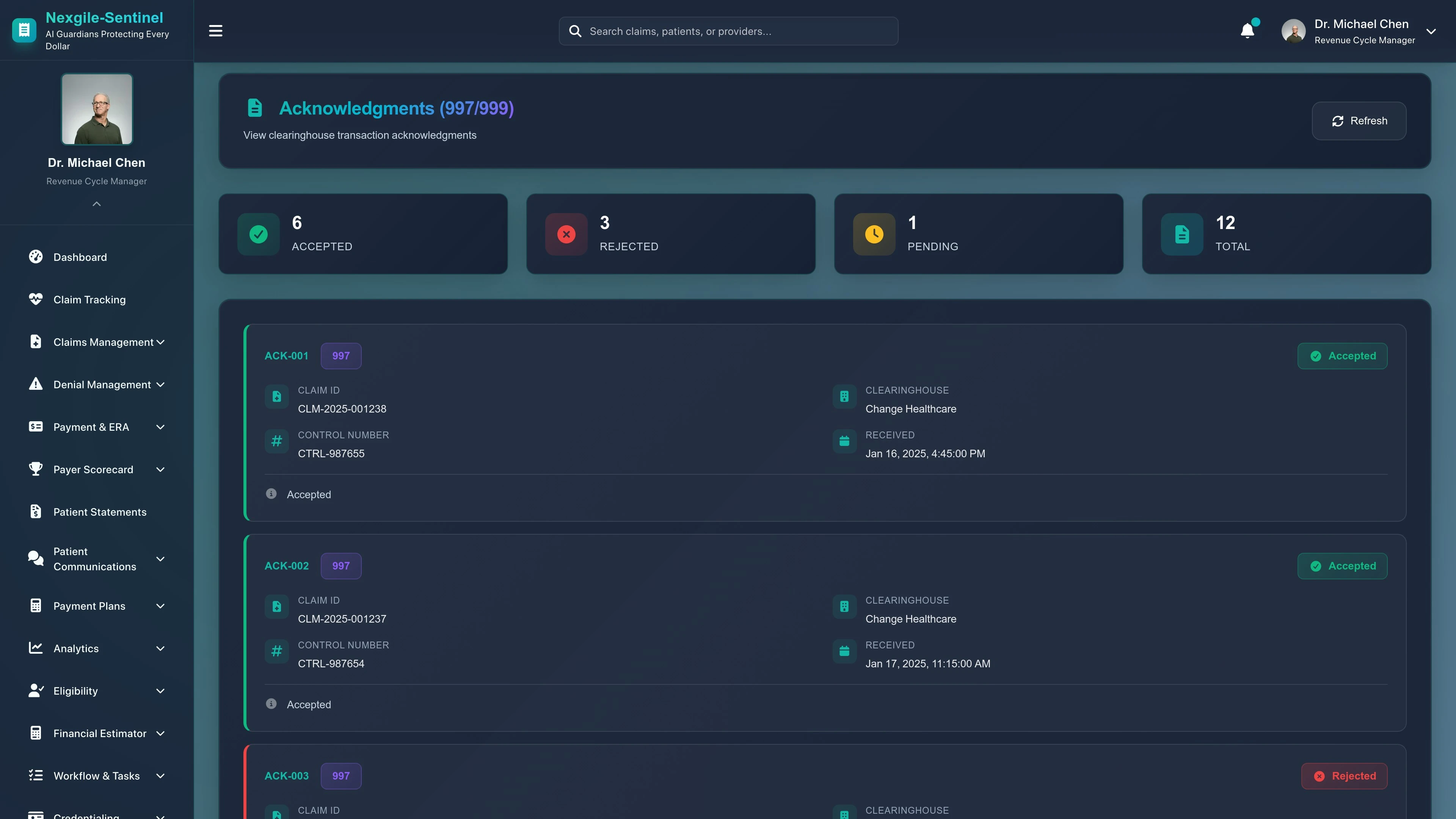 Claims Acknowledgments Portal Interface