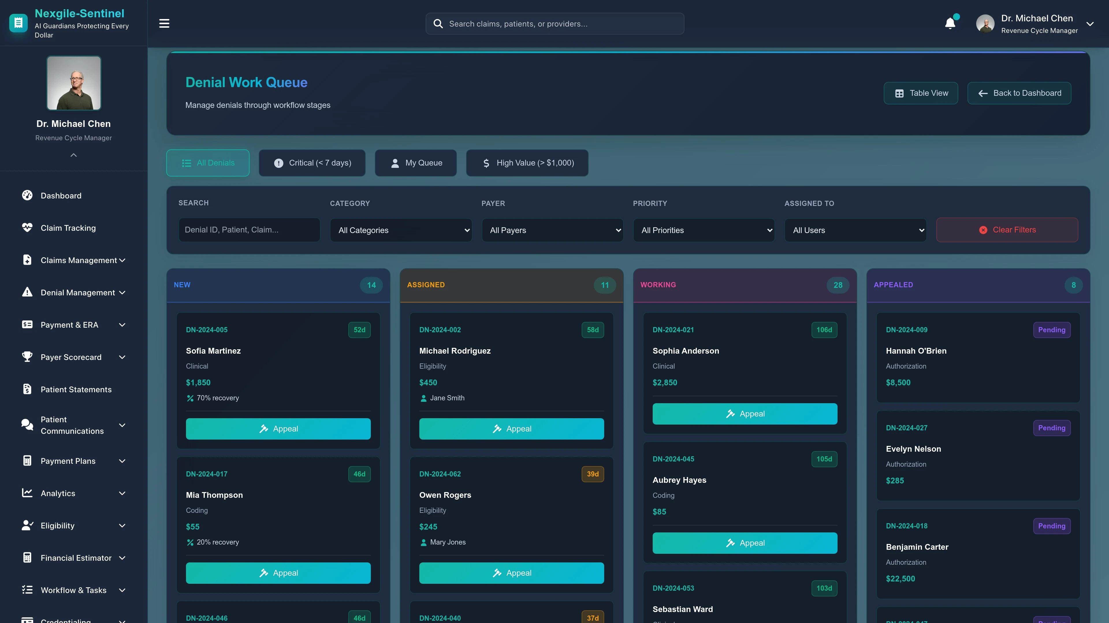 Denial Management Work Queue Interface