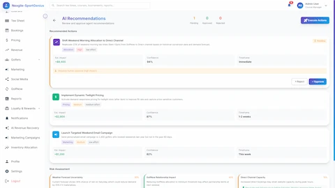 AI Recommendations Review - Actionable recommendations with impact estimates, confidence levels, timeframes, and risk assessment analysis