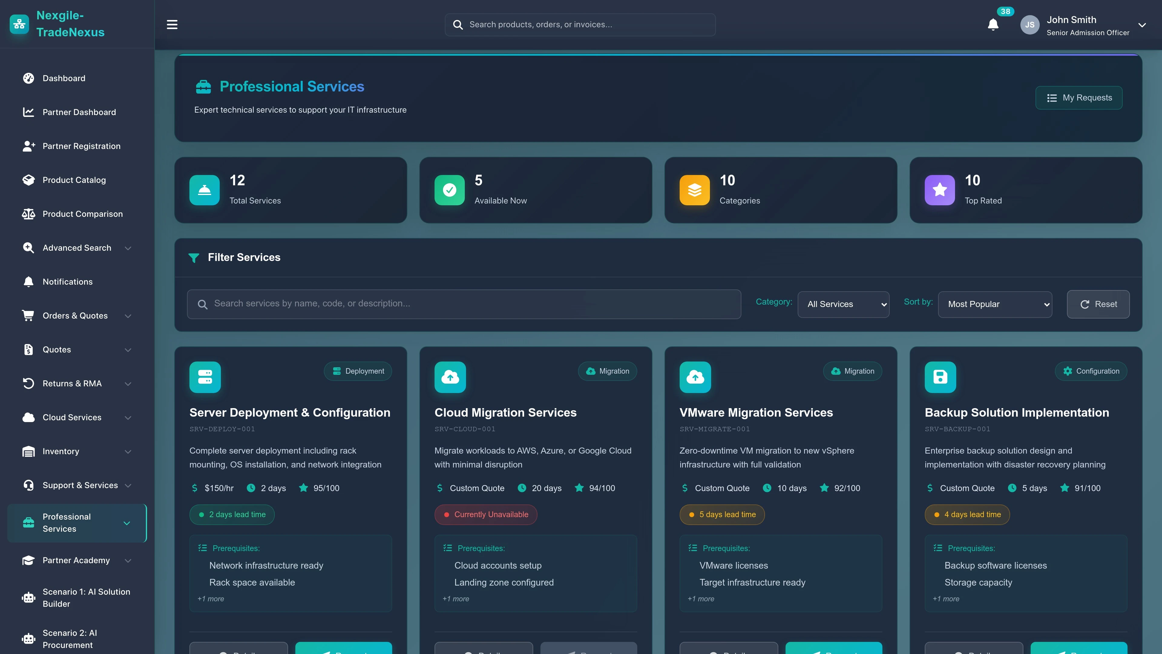 Services Catalog - Comprehensive product and solutions browsing interface