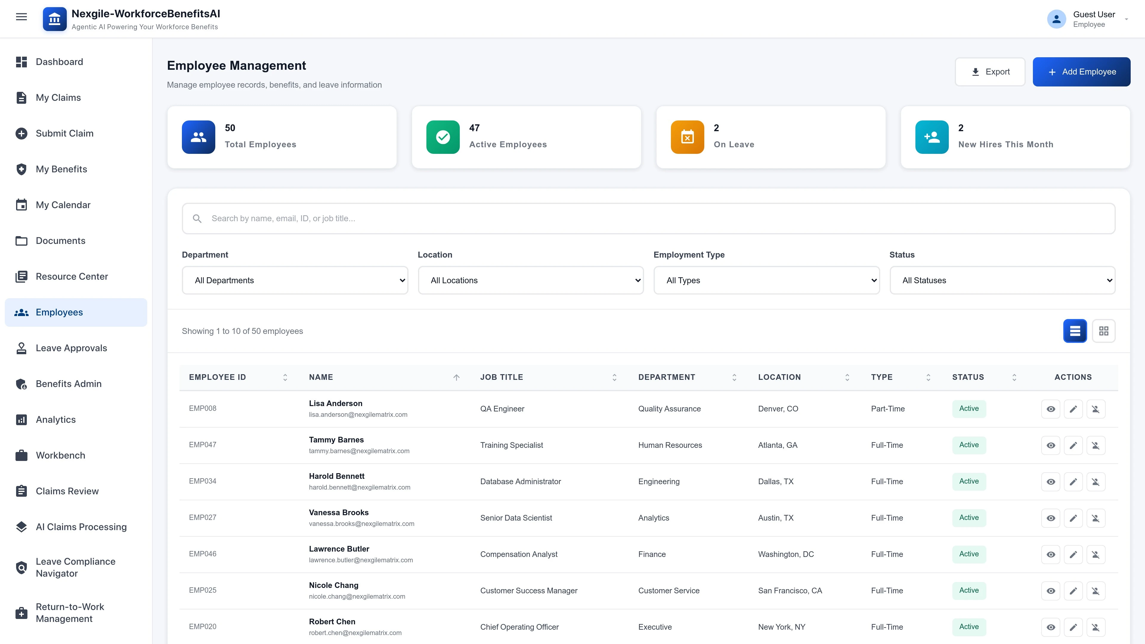 Employees Management Page - Centralized employee management interface